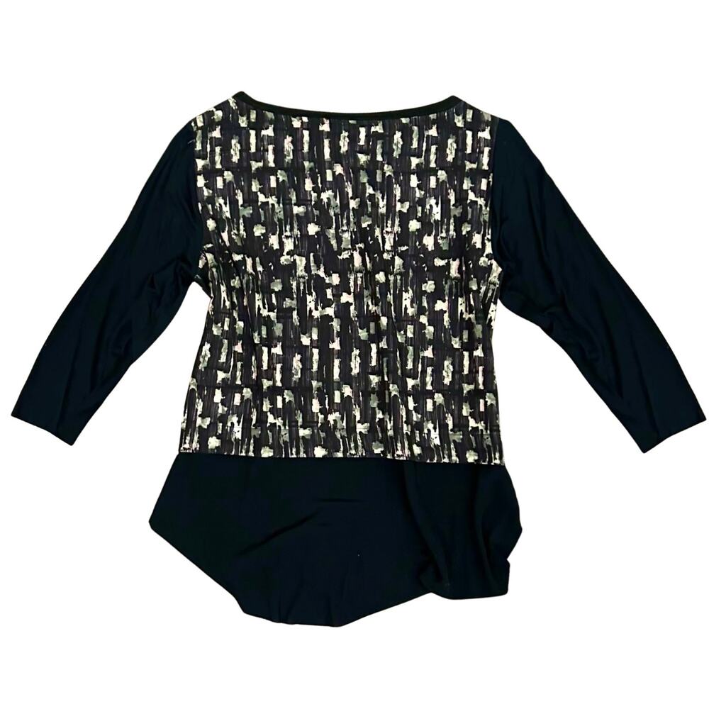 Zara Abstract Print Overlay Top Black White 3/4 Sleeve Curved Hem Size Medium